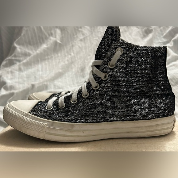 Womens Converse CTAS Hi Black Silver Bling Shoes 570985F Size 10 - Picture 1 of 8